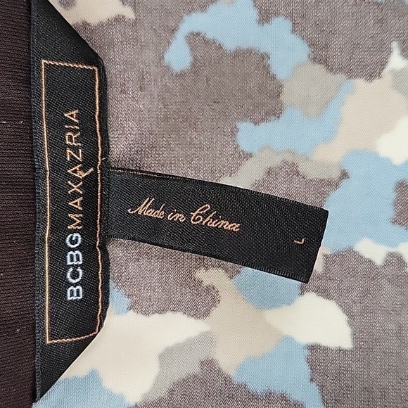 BCBG MaxAzria Sz L Faux Wrap 3/4 Sleeve Dress Blue Brown Pattern - Picture 11 of 12